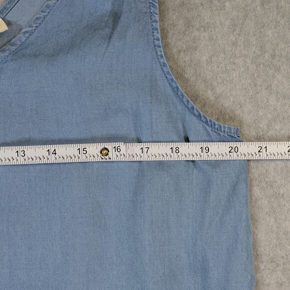 Jane & Delancey Chambray Tank Top Women L Tie Shoulder Sleeveless V Neck Blouse - Picture 9 of 12